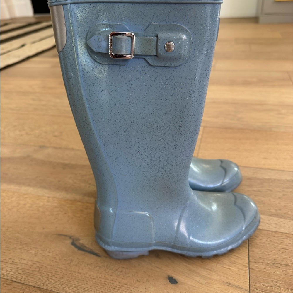 Hunter Kids Original Tall Glitter Boot Light Blue with Sparkles Size 2